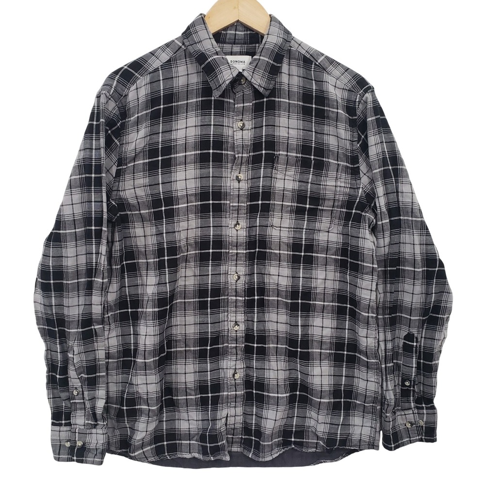 SONOMA Goods for Life Mens Plaid Flannel Long Sleeve Button Up Shirt Size‎ L
